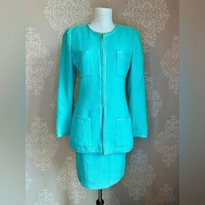 Chanel Turquoise Tweed Skirt Suit - Two Piece Set